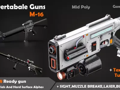 Convertable Guns 3 M16 Free low-poly 3D model