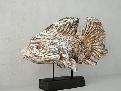 Hand-Carved Driftwood Fish On Stand 4 3D model
