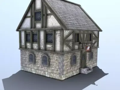 Medieval Tudor Tavern Low-poly 3D model