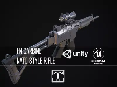 FN Style NATO Rifle with Scope Low-poly 3D model