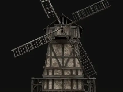 ENTERABLE AAA NEXT GEN MEDIEVAL CITY TOWN GRANARY WINDMILL SILO Low-poly 3D model