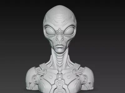 Alien Cyborg Bust STL Futuristic Sci-Fi Creature 3D print model