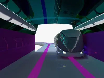 Skyscraper with metro station and train 3D model