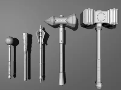 5 Blunt Weapon Package Low-poly 3D model