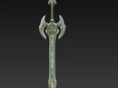 Emerald Rune Fantasy Sword - Low Poly 3D Weapon Low-poly 3D model