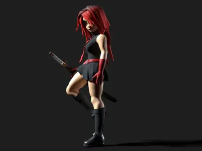 Samurai Girl Low-poly 3D model