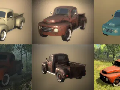 Game Ready Old Pickup Truck PBR Low-poly 3D model