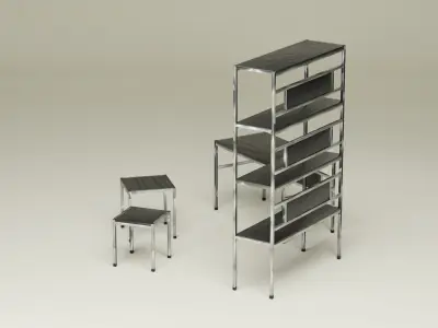 Student Study Set - Ebonized Wood Circular Brushed Steel - AMS01 Free 3D model