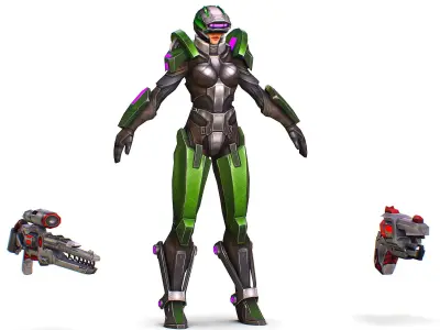 Cartoon Sci-Fi Cyborg Drone Sniper Soldier Low-poly 3D model