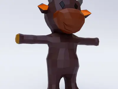Baby cow cartoon 3d model  Low-poly 3D model