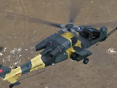  Atak T129 Helicopter-Rigged - with Cocpit-Changeable decal-text Low-poly 3D model