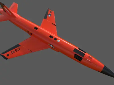 BQM-167A orange military jet flying in sky 3D model