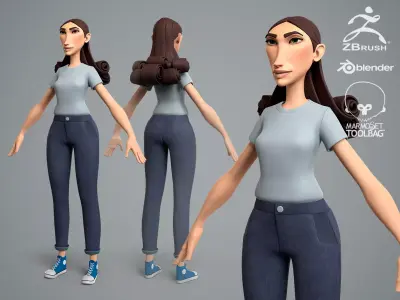 Cartoon female character Livia base mesh Low-poly 3D model