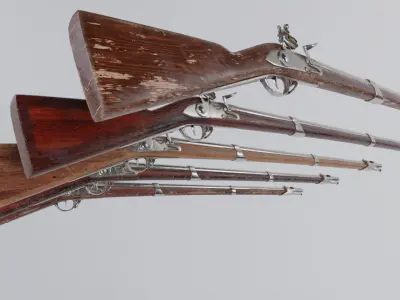 Low Poly PBR Flint Lock Rifle Low-poly 3D model