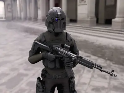 Soldier game ready character Low-poly 3D model