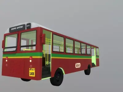 Mumbai Bus 3d model low poly Low-poly 3D model
