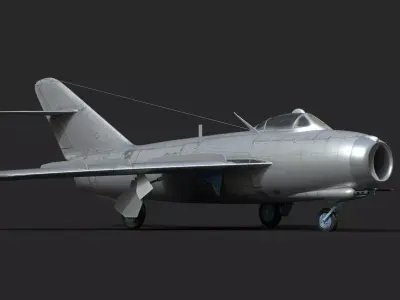 mig-17 silver fighter jet Low-poly 3D model