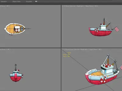 Cartoon fishing boat Low-poly 3D model