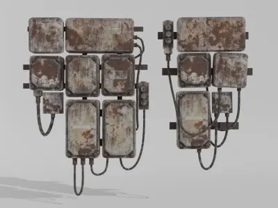Rusty Fuse Box Cluster -Low Poly Game-Ready Low-poly 3D model