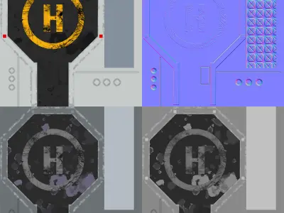 Helipad 3 octagon with gold logo Low-poly 3D model