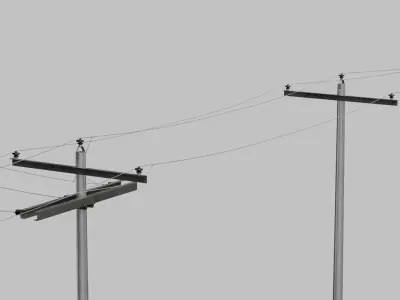 Utility Pole - Metal Mast with Single Crossarms 3D model