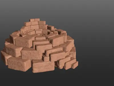 8K Ancient Sanctuary tomb red bricks and free forest material 3D model