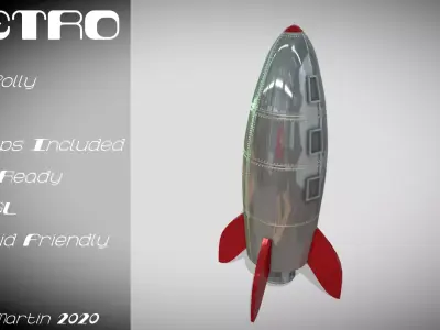 Retro Rocketship Low-poly 3D model