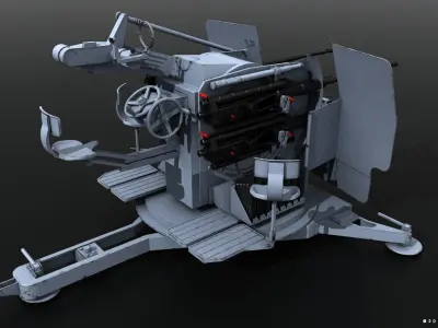 German 20mm Flak 38 Vierling Low-poly 3D model