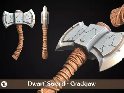 Stylized Dwarf Sword - Crackjaw - Game Ready 3D model