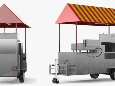 Mobile Street Food Cart with Griddle 3D model