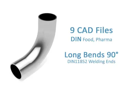 Hygienic Bends 90 Degrees - DIN11852 Welding Ends Free 3D model