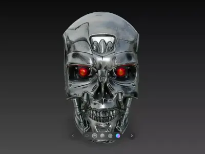 Battle Damaged Cyborg Skull Sci Fi Robot Sculpture STL V1 3D print model