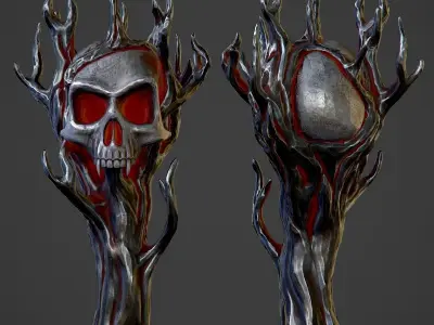 Hellish staff with a skull Low-poly 3D model
