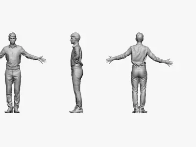 001291 man in white tshirt black pants hands in open pose low... Low-poly 3D model