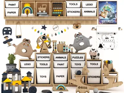 toys and furniture set Low-poly 3D model