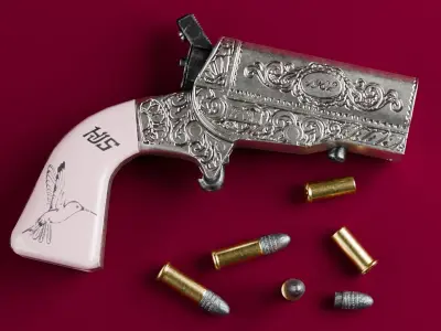 HJS Frontier Four Derringer Engraved Humming Bird Grip Low-poly 3D model