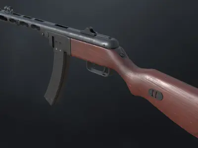 PPSh-41 Soviet submachine gun 1942 Low-poly 3D model