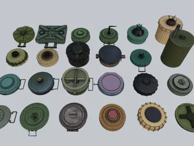 Land Mine Pack 24 Models Free low-poly 3D model