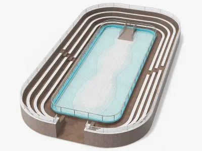 Aquatic Animal Show Arena with Tiered Seating 3D model