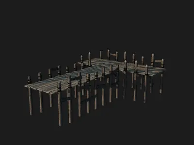 VIKING NORSE PORT HARBOR PIER PLATFORM VILLAGE COLLECTION Low-poly 3D model