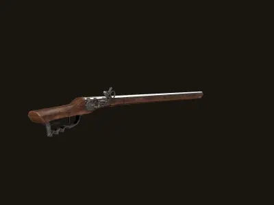 Weapon - Gun - Flintlock - German Wheellock Rifle Low-poly 3D model