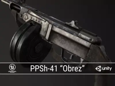 PBR Soviet PPSh-41 Obrez Low-poly 3D model