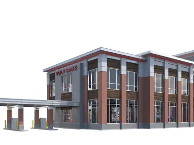 Commercial Building-025 Bank With Drive-thru 3D model
