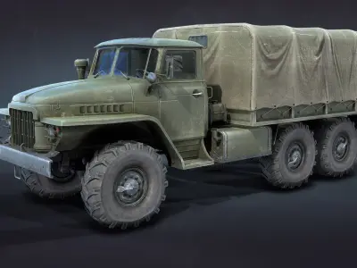 Ural-375 Flatbed Low-poly 3D model