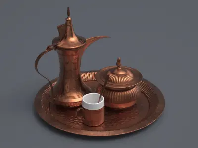 Traditional Copper Arabic Coffee Serving Set 3D model