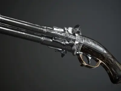 Flintlock pistol Night Quartet - model and textures Low-poly 3D model