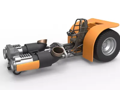 Pulling tractor with 2 jet engines Scale 1 to 25 3D print model