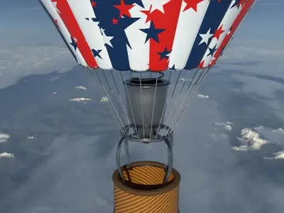 Hot air balloon red blue stars Low-poly 3D model