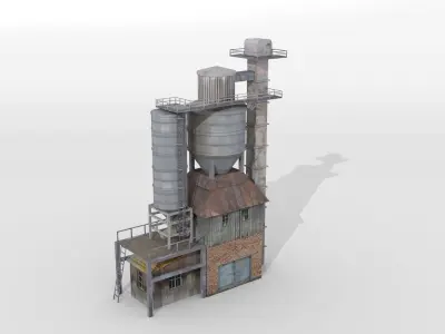 Old concrete mixing plant Low-poly 3D model