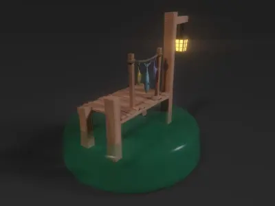 Simplistic low-poly stylized hand-painted pier Low-poly 3D model